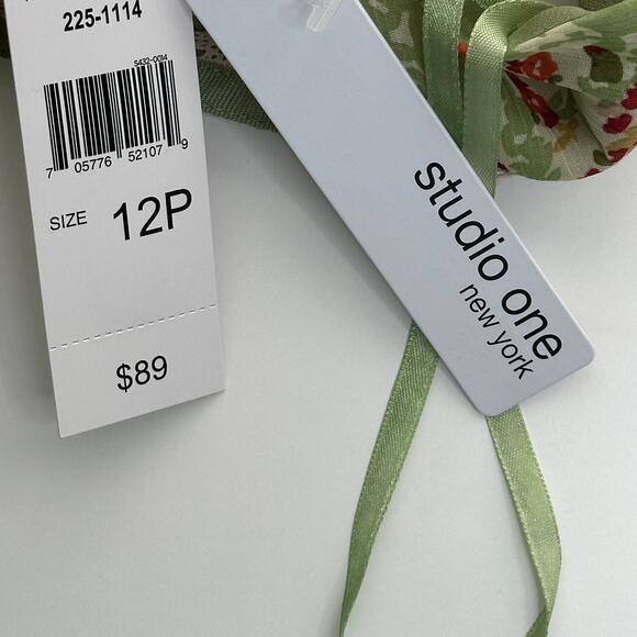 NWT Studio One Green Floral Chiffon Dress Cottagecore Womens Petite Size 12P Y2K - Picture 9 of 12